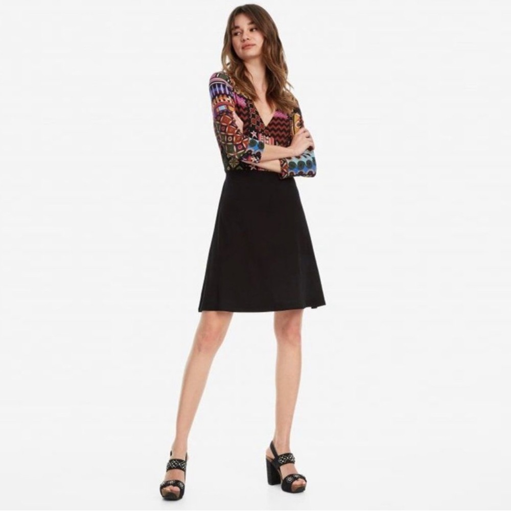 Desigual VEST JILL Black Long Sleeve V Neck Dress NWOT never been used